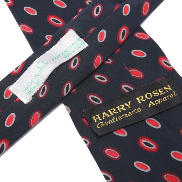 Harry Rosen 100% Silk Tie Navy Red Oval Pattern Designer Quality Made in Italy - Picture 4 of 6